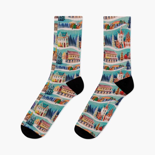 Item preview, Christmas Town - Winter Christmas Village - Houses Pattern - Icy Blue  - Joyeux Noel - In Vintage Soft Pastel Color Watercolor Painting designed and sold by MyArt23.