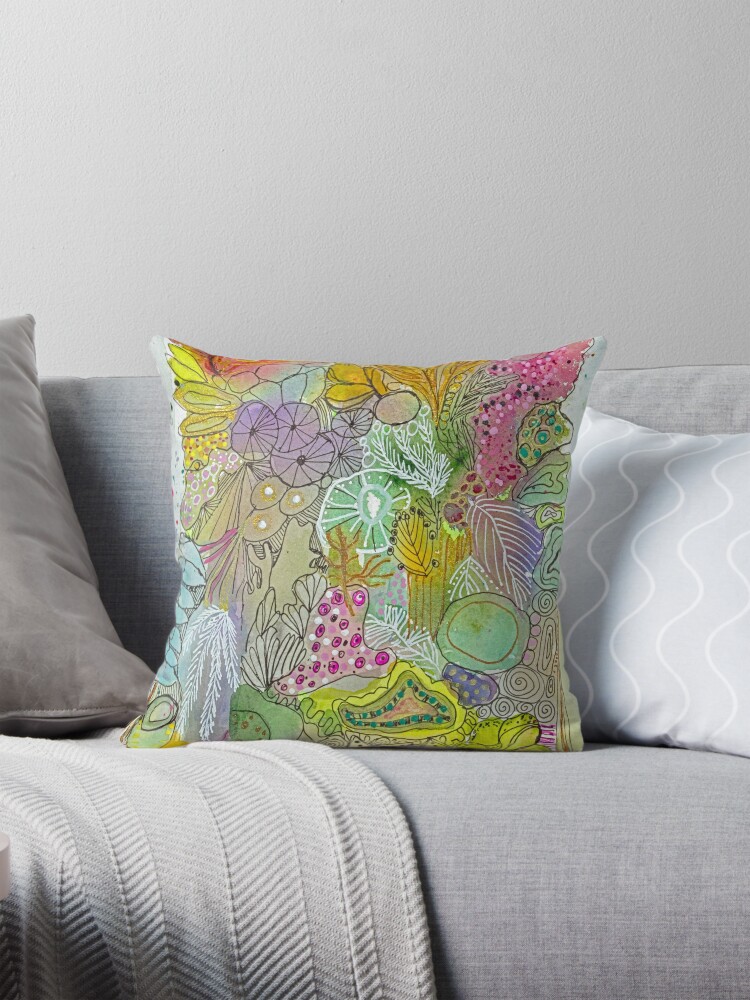 Thumbnail 1 of 4, Pillow, Coral tower with green designed and sold by BirgitteB.