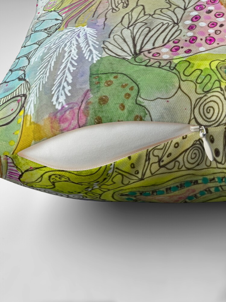 Thumbnail 2 of 4, Pillow, Coral tower with green designed and sold by BirgitteB.
