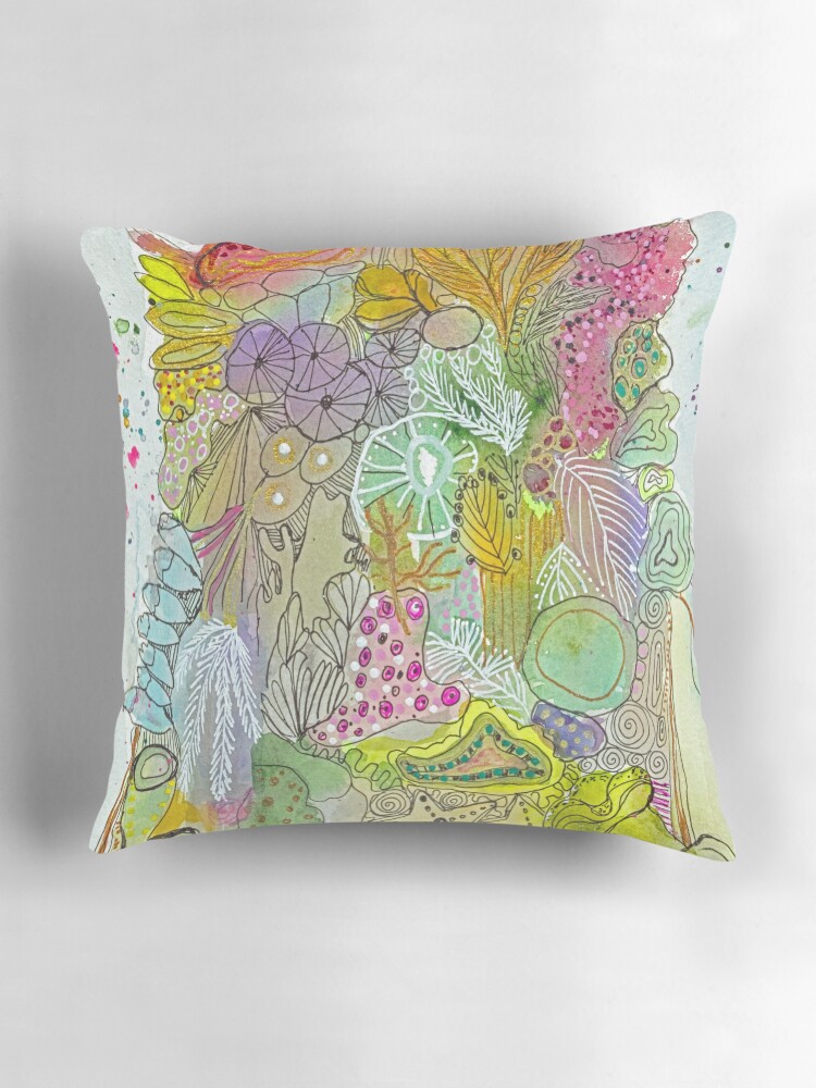 Thumbnail 3 of 4, Pillow, Coral tower with green designed and sold by BirgitteB.