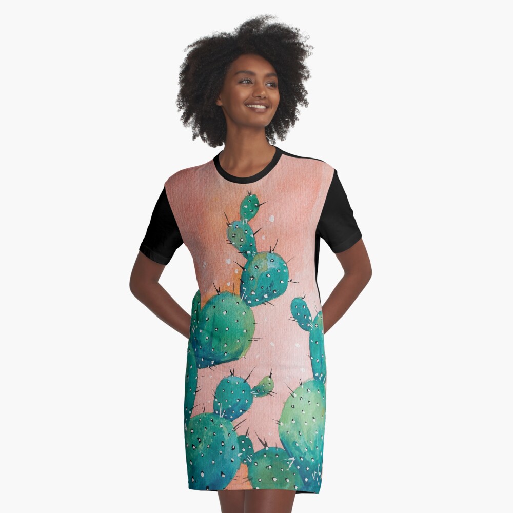 Desert cactus watercolor painting Graphic T-Shirt Dress