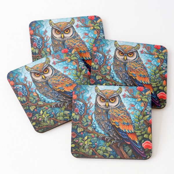 Item preview, Colorful floral vivid perched owl designed and sold by dcrc.