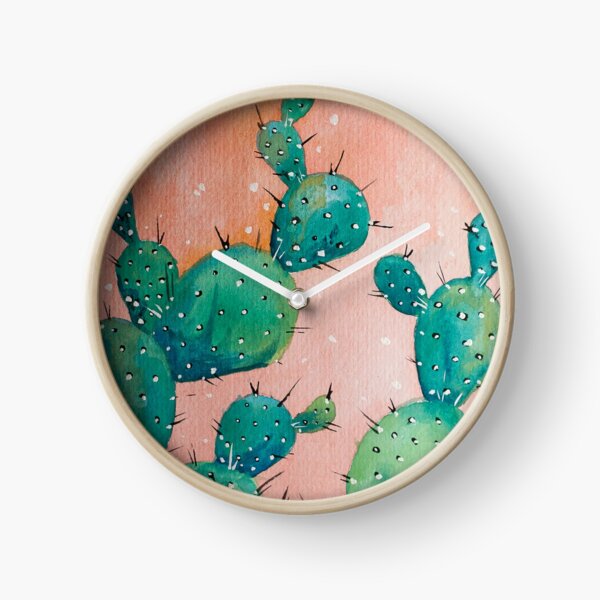 Desert cactus watercolor painting Clock