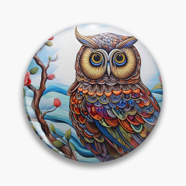 Item preview, colorful floral vivid perched owl, designed and sold by dcrc.