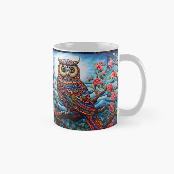 Item preview, colorful floral vivid perched owl, designed and sold by dcrc.