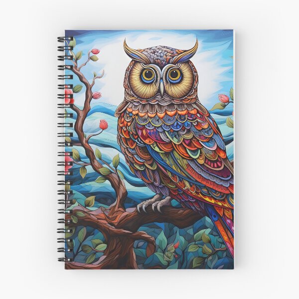 Item preview, colorful floral vivid perched owl, designed and sold by dcrc.