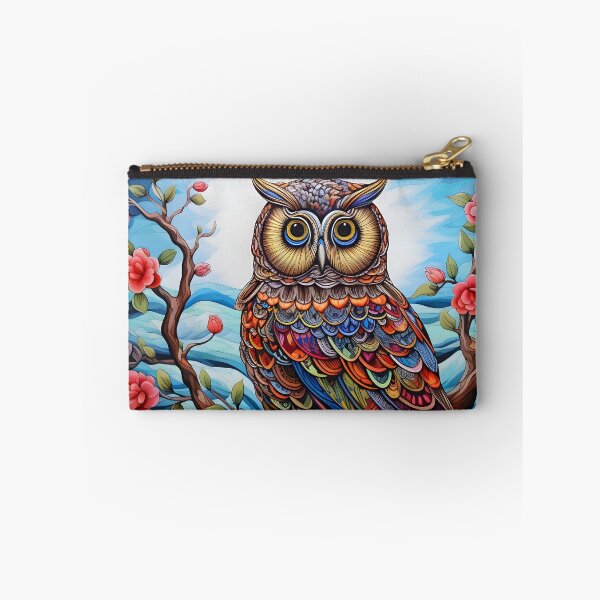Item preview, colorful floral vivid perched owl, designed and sold by dcrc.