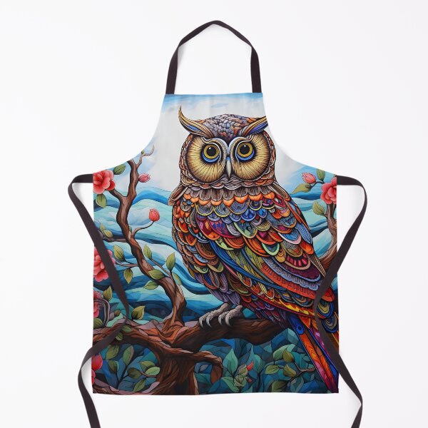 Item preview, colorful floral vivid perched owl, designed and sold by dcrc.