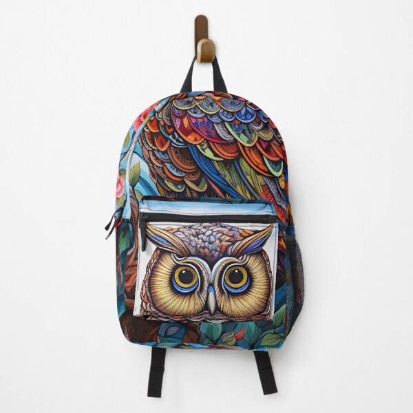 Item preview, colorful floral vivid perched owl, designed and sold by dcrc.
