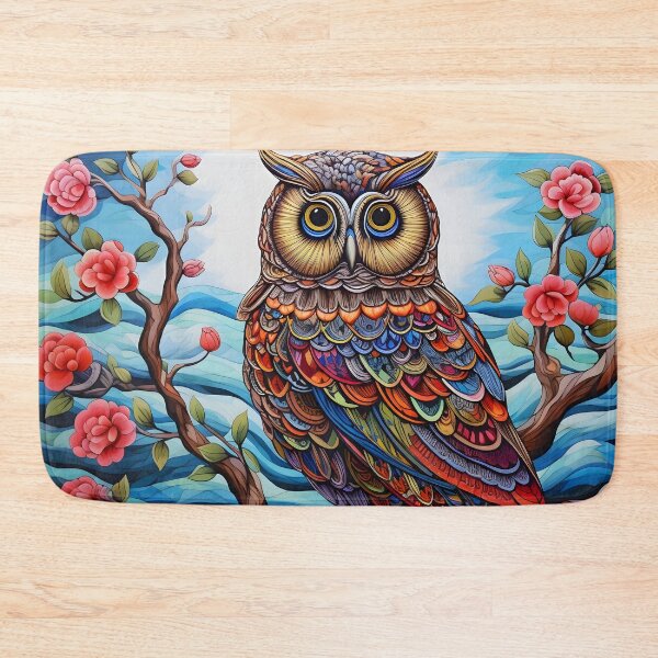 Item preview, colorful floral vivid perched owl, designed and sold by dcrc.