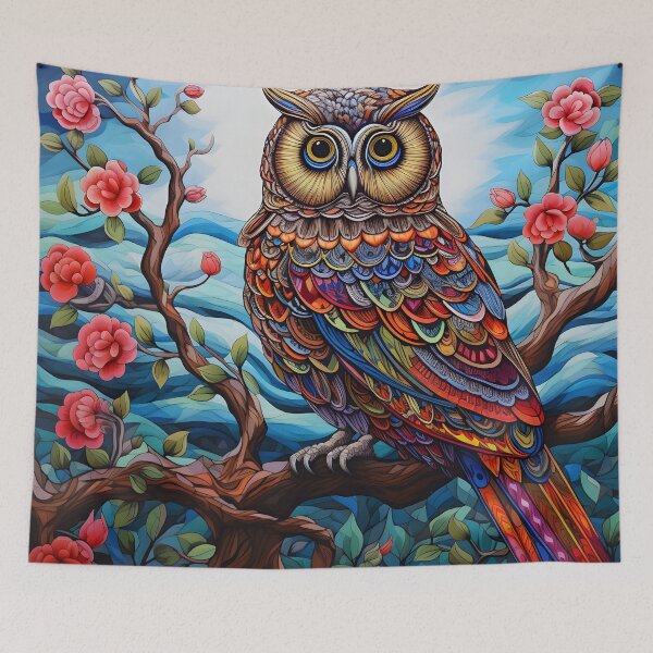 Item preview, colorful floral vivid perched owl, designed and sold by dcrc.