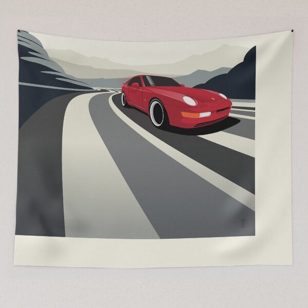 Item preview, Red Porsche 968 Illustration Desert Track Poster designed and sold by blackdogshop.