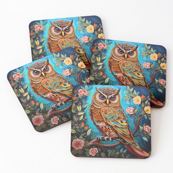 Item preview, colorful floral vivid perched owl, designed and sold by dcrc.