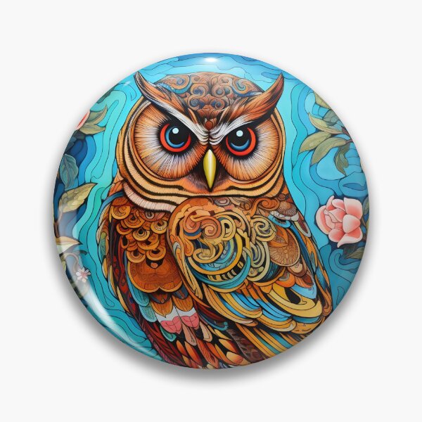 Item preview, colorful floral vivid perched owl, designed and sold by dcrc.