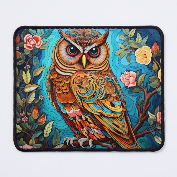 Item preview, colorful floral vivid perched owl, designed and sold by dcrc.