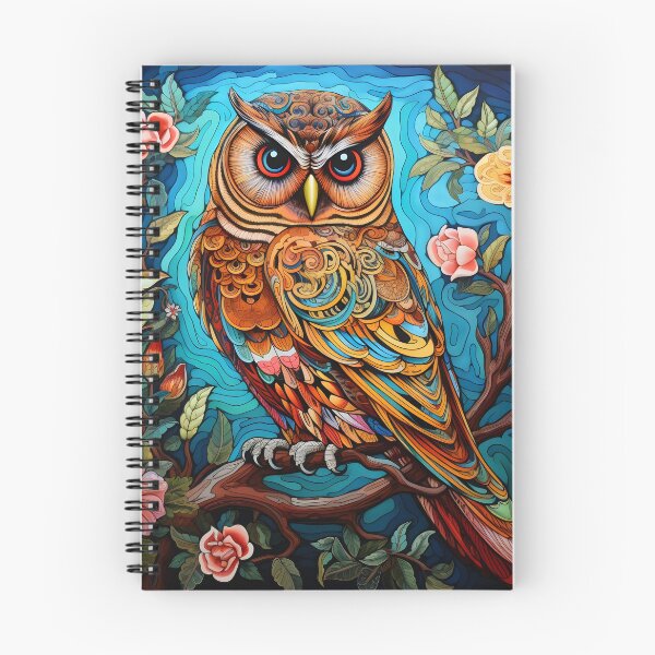 Item preview, colorful floral vivid perched owl, designed and sold by dcrc.