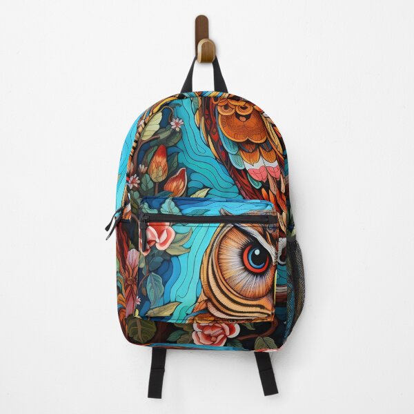 Item preview, colorful floral vivid perched owl, designed and sold by dcrc.