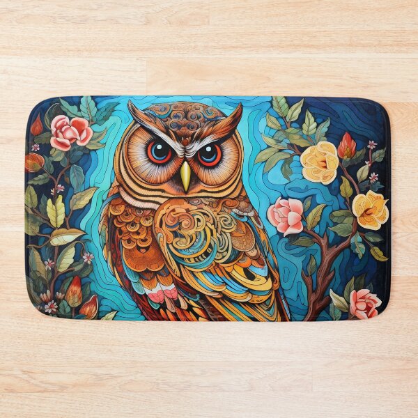 Item preview, colorful floral vivid perched owl, designed and sold by dcrc.
