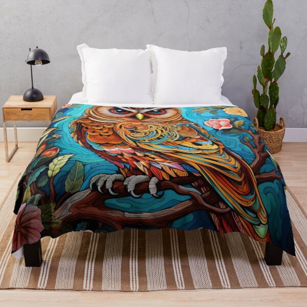 Item preview, colorful floral vivid perched owl, designed and sold by dcrc.