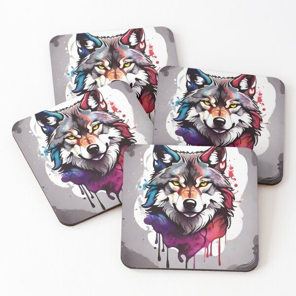 Item preview, Watercolor front facing strong colorful wolf logo designed and sold by RAILGUNWII.