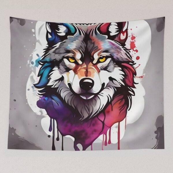 Artikelvorschau, Aquarell-Frontseite mit starkem, farbenfrohem Wolf-Logo entworfen und verkauft von RAILGUNWII.