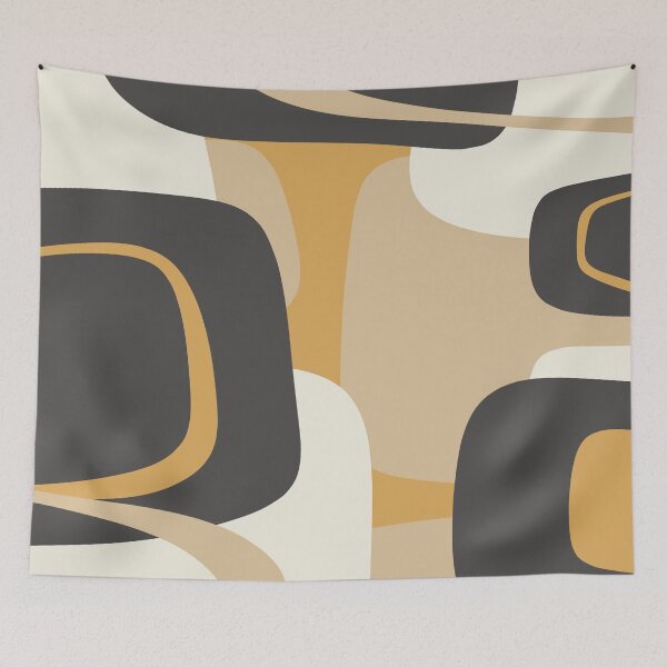 Item preview, Mid Century Modern Retro Abstract Pattern Muted Charcoal and Ochre Beige designed and sold by kierkegaard.