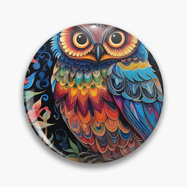 Item preview, colorful floral vivid perched owl designed and sold by dcrc.