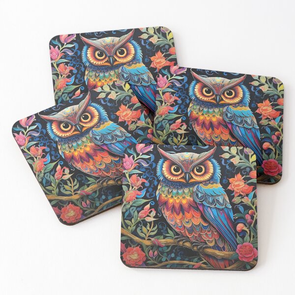 Item preview, colorful floral vivid perched owl designed and sold by dcrc.
