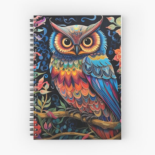 Item preview, colorful floral vivid perched owl designed and sold by dcrc.