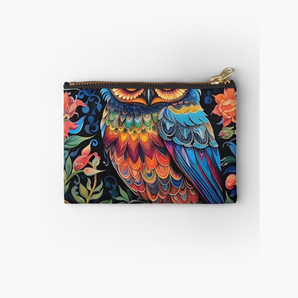 Item preview, colorful floral vivid perched owl designed and sold by dcrc.