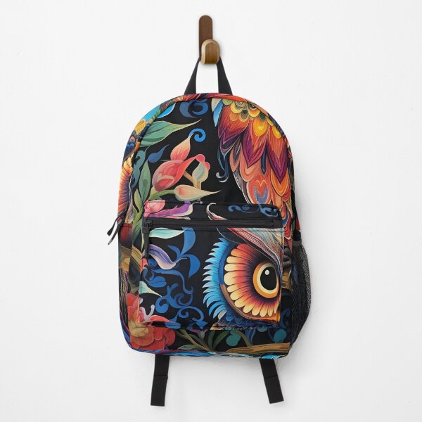 Item preview, colorful floral vivid perched owl designed and sold by dcrc.