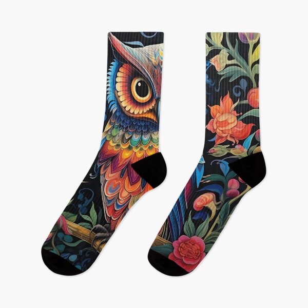 Item preview, colorful floral vivid perched owl designed and sold by dcrc.