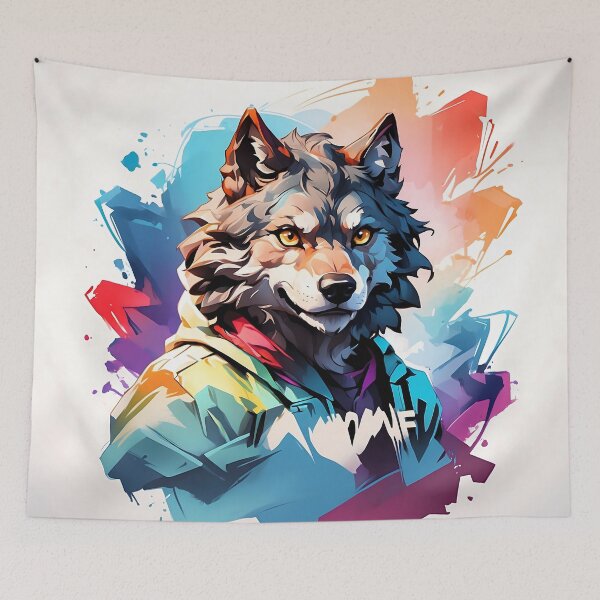Item preview, Watercolor front facing strong colorful wolf logo, designed and sold by RAILGUNWII.
