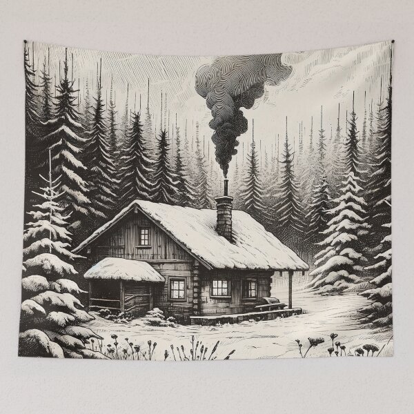 Item preview, Secluded Cabin in Winter Forest designed and sold by PictorialWhimsy.