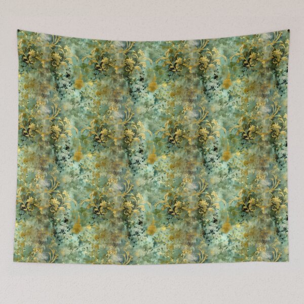 Item preview, Sage Green and Gold Grunge Damask Textile Pattern Regency Core Aesthetic  designed and sold by MimsTees.