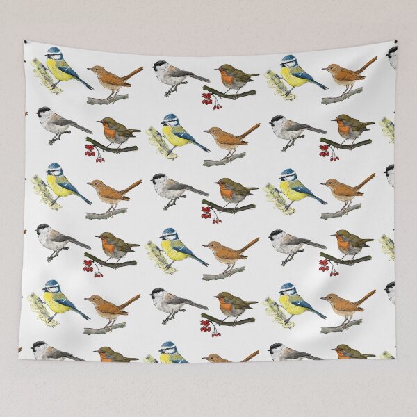 Item preview, four European songbirds white background designed and sold by yaoyao-friends.