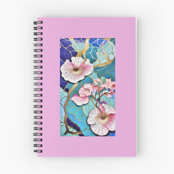 Item preview, hope of spring, large pink flowers inspired by Japan, blue and gold marbled mosaic background designed and sold by Creativesphotos.