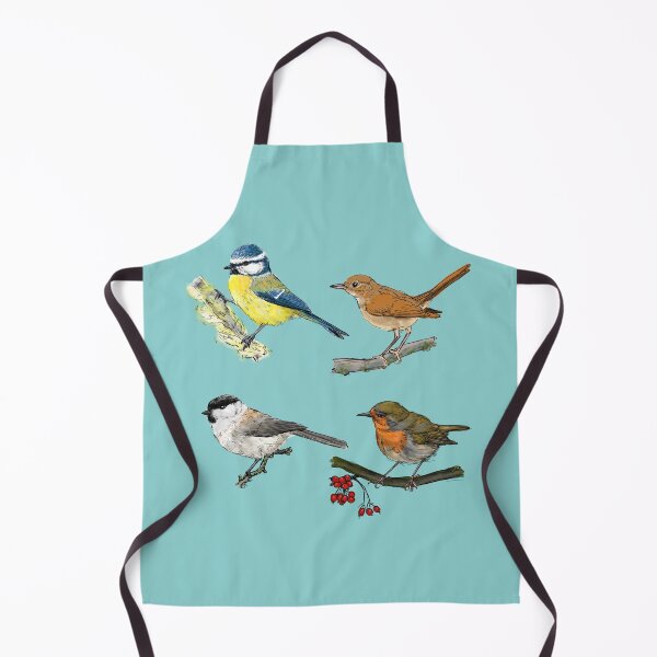 Item preview, four European songbirds misty blue background designed and sold by yaoyao-friends.