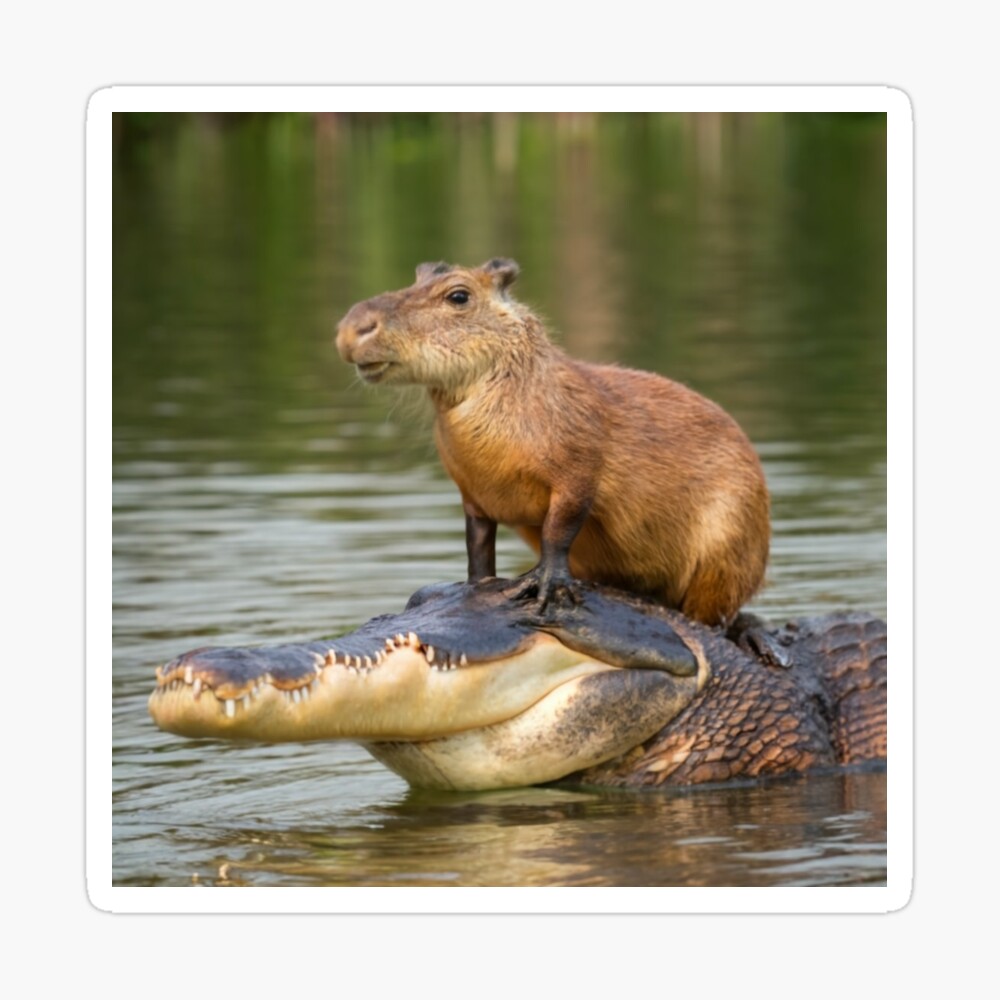 Capybara on alligator Poster