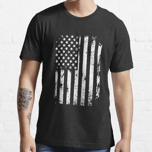 Distressed American Flag - 4th July - Memorial Day - Black Shirt Essential T-Shirt