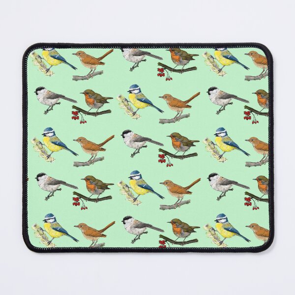 Item preview, four European songbirds mint green background designed and sold by yaoyao-friends.