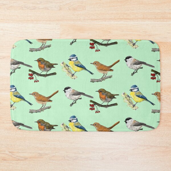 Item preview, four European songbirds mint green background designed and sold by yaoyao-friends.