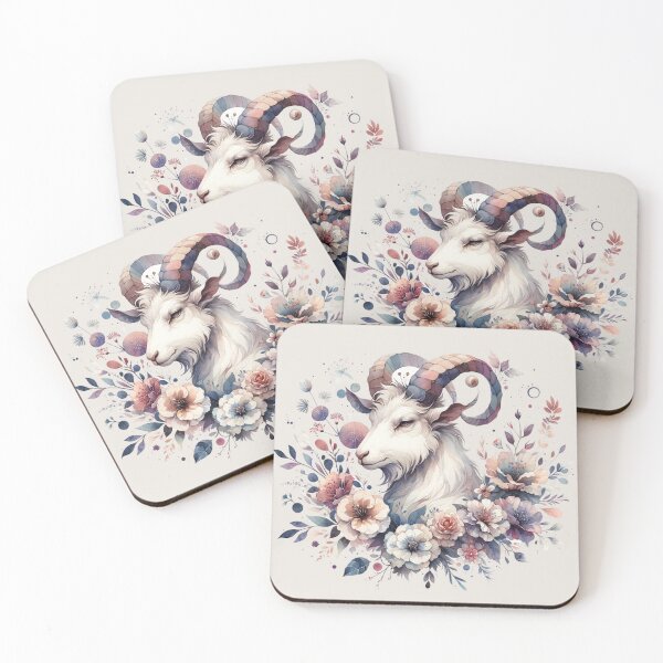 Item preview, Capricorn Zodiac Sign with floral motifs designed and sold by Chaput Store.