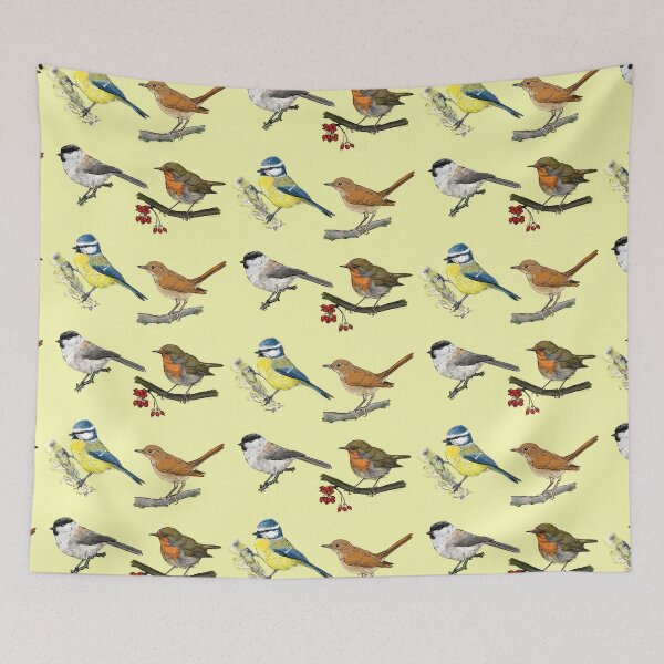 Item preview, four European songbirds duckling yellow background designed and sold by yaoyao-friends.