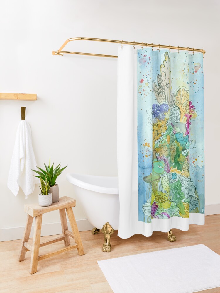 Thumbnail 3 of 5, Shower Curtain, Coral Tower designed and sold by BirgitteB.