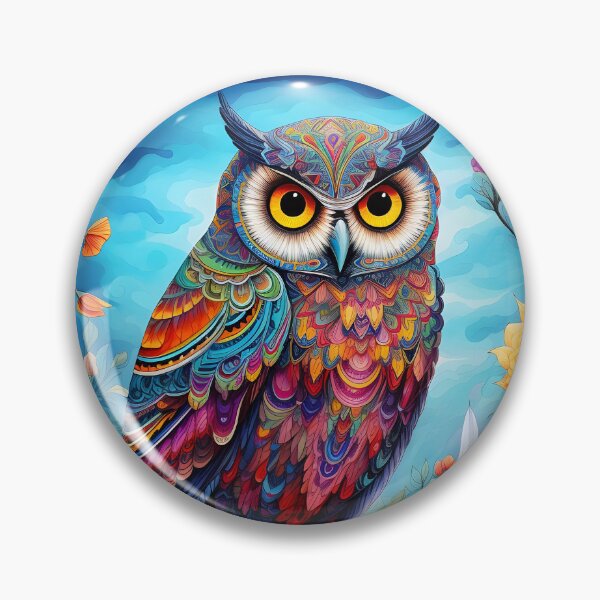 Item preview, colorful floral vivid perched owl, designed and sold by dcrc.