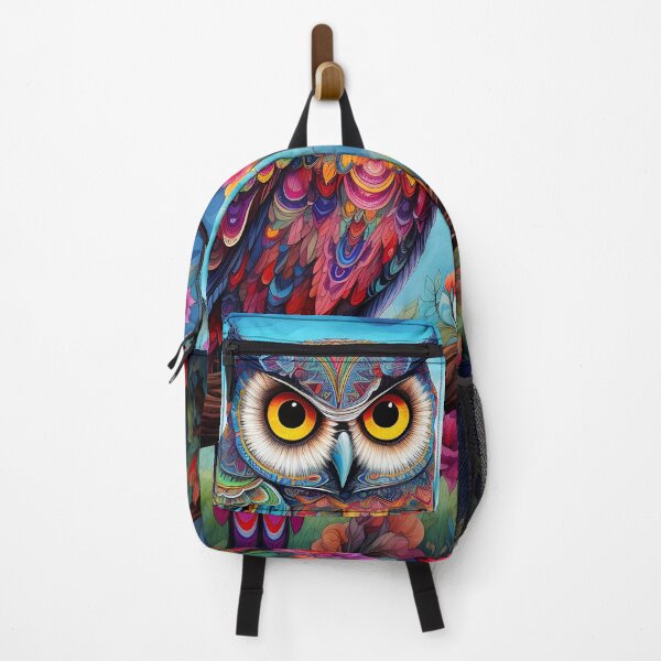 Item preview, colorful floral vivid perched owl, designed and sold by dcrc.