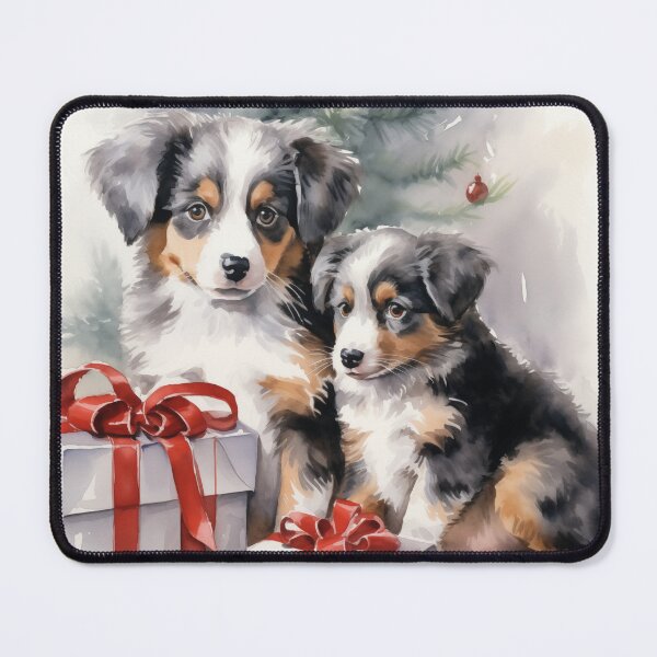 Item preview, Christmas Aussie Shepherd Puppies (watercolor) designed and sold by Samuelsboro.