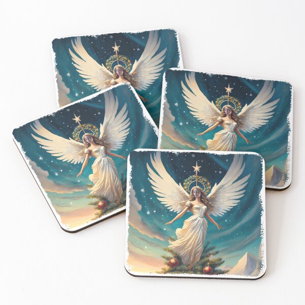Item preview, Oh Holy Night: A beautiful angel on top of the Christmas tree, spiritual with halo, spread wings and a star designed and sold by WitchDesign.