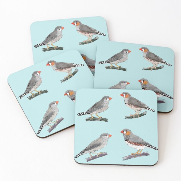 Item preview, Australian and Timor zebra finch pairs misty blue background designed and sold by yaoyao-friends.